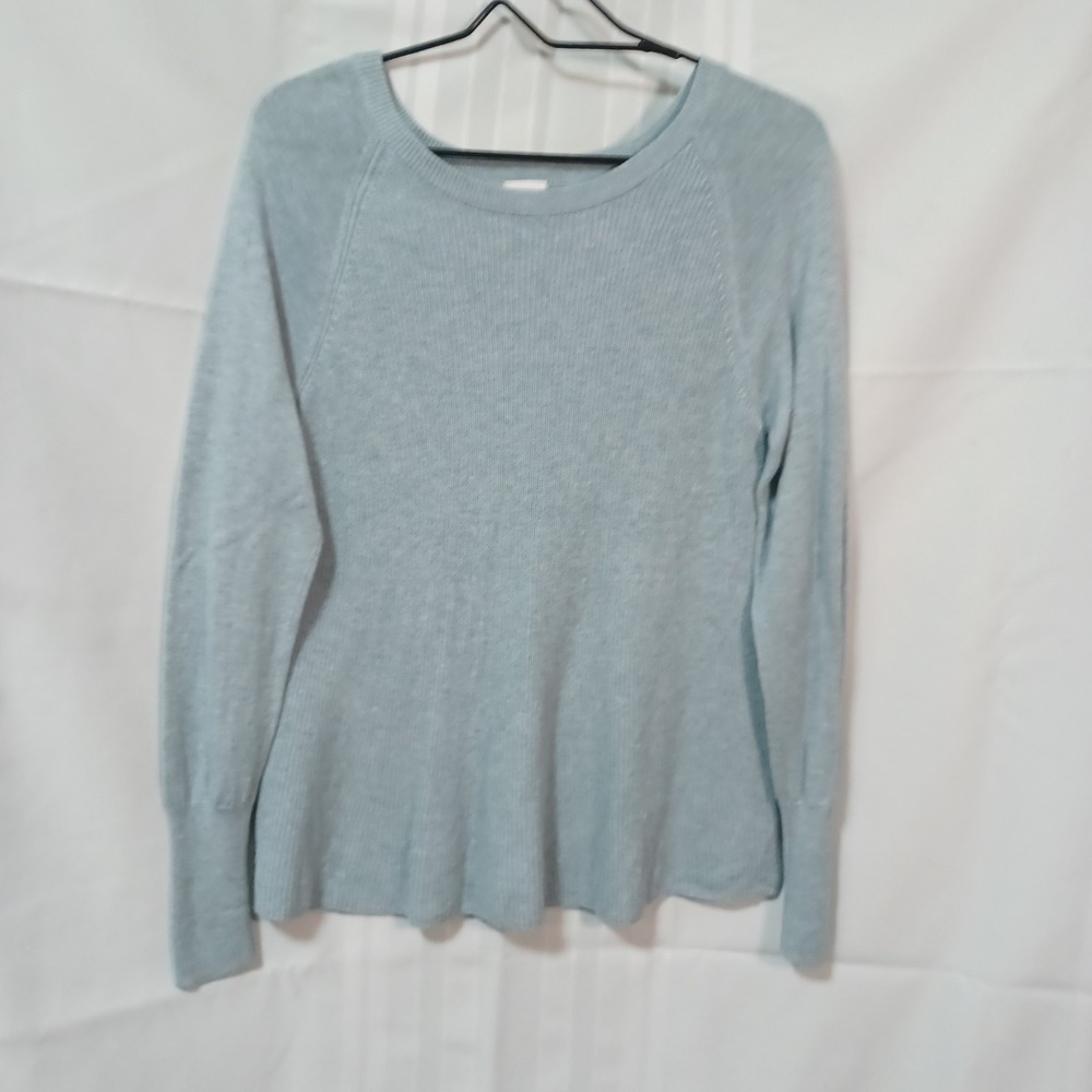 Cabi 5133 Light Blue Cotton Blend‎ Ribbed Flare Hem Raglan Sweater Small